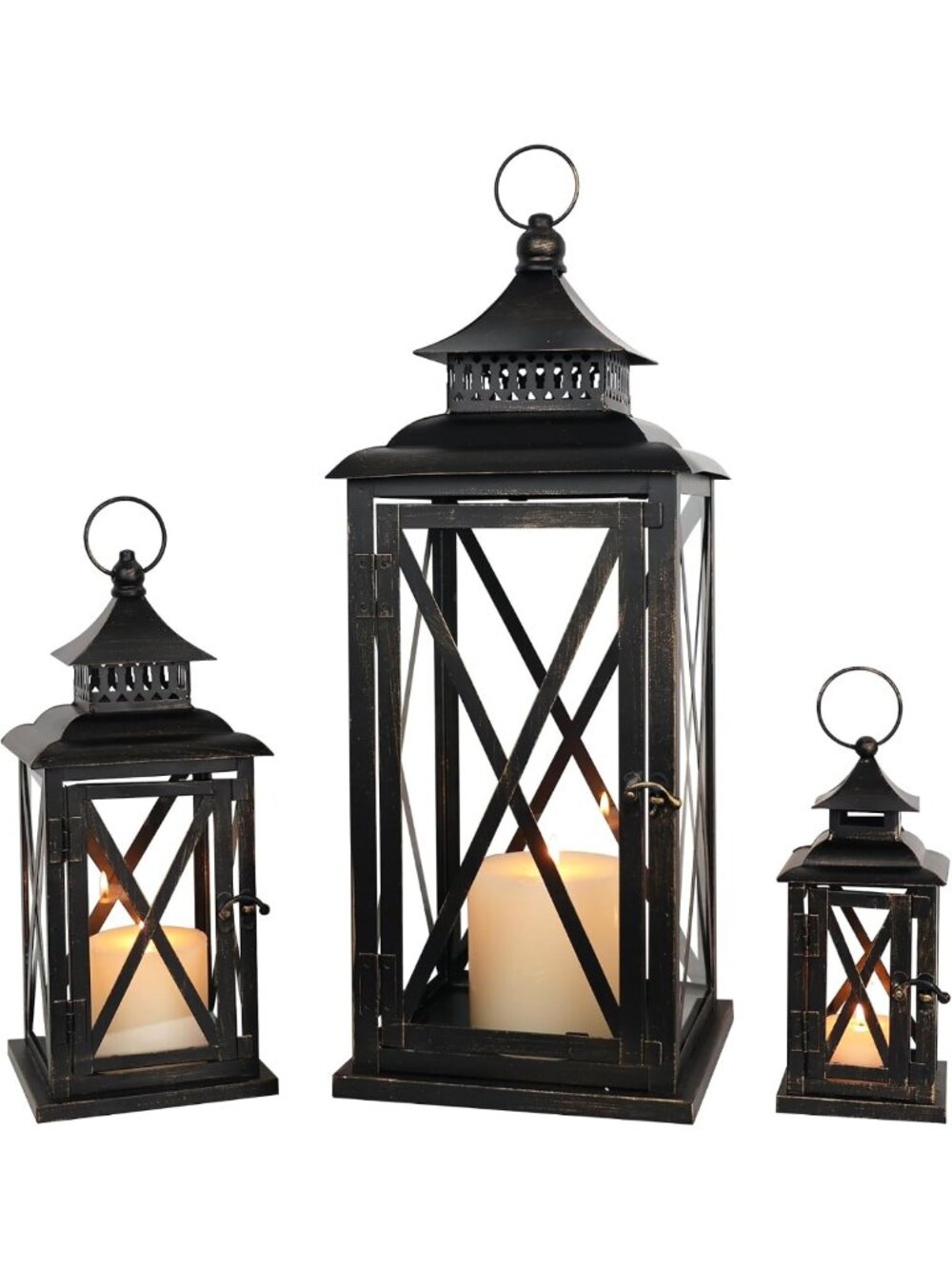 Set of 3 Vintage Metal Lanterns - Decorative Candle Holders for Indoor & Outdoor